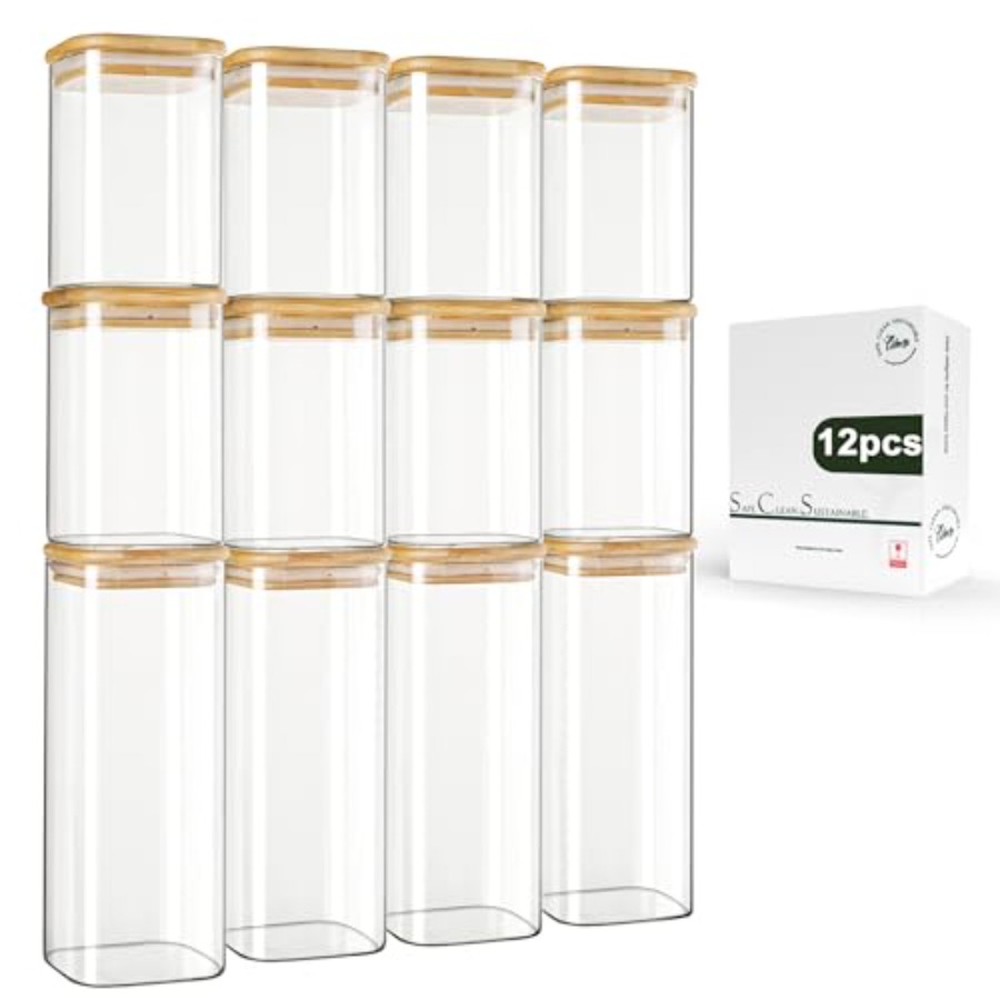 Food Storage With Lids - Paquete de 12 Frascos Cuadrados de