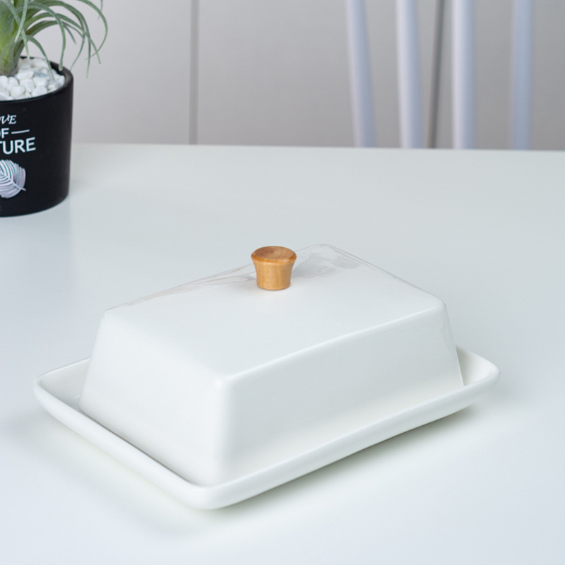 Bread Box Bamboo - Mantequillera de cerámica y bambú con