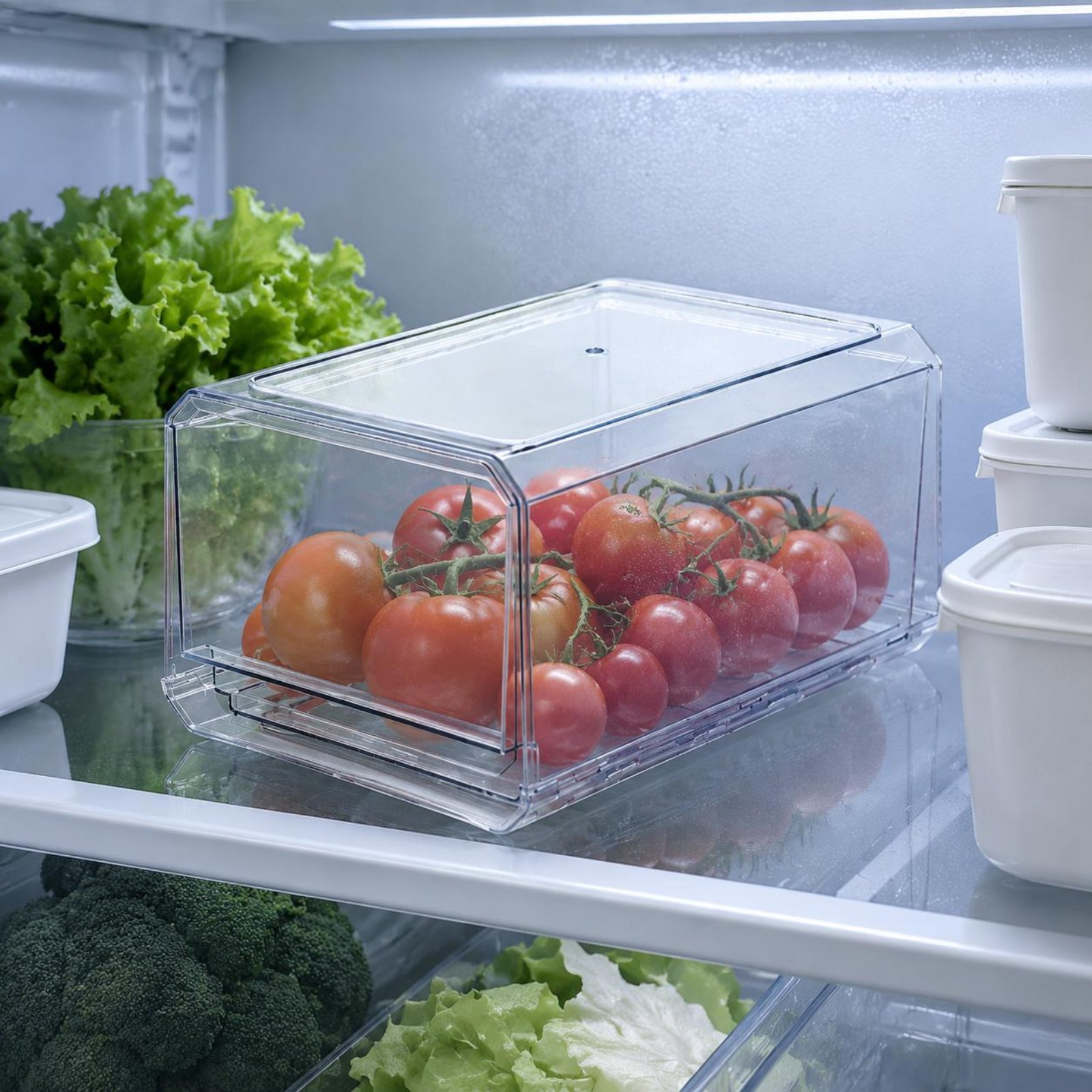 Food Storage Large Plastic Containers - Contenedor Organizador Transparente para Refrigerador, de
