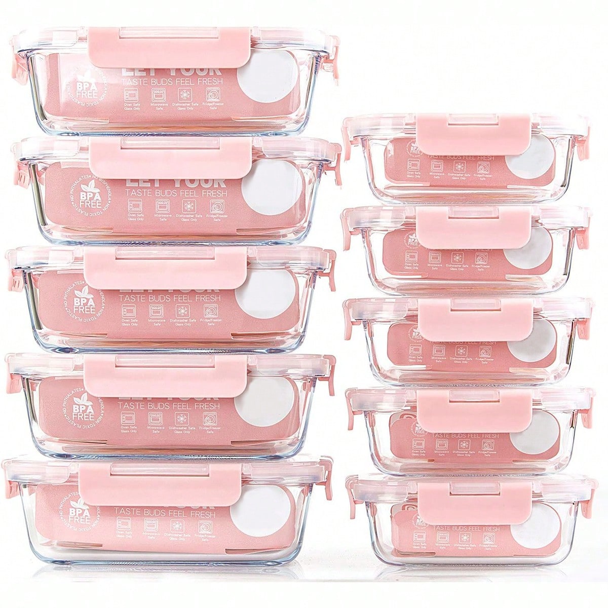 Food Storage With Glass Lids - Paquete de 10 recipientes de vidrio