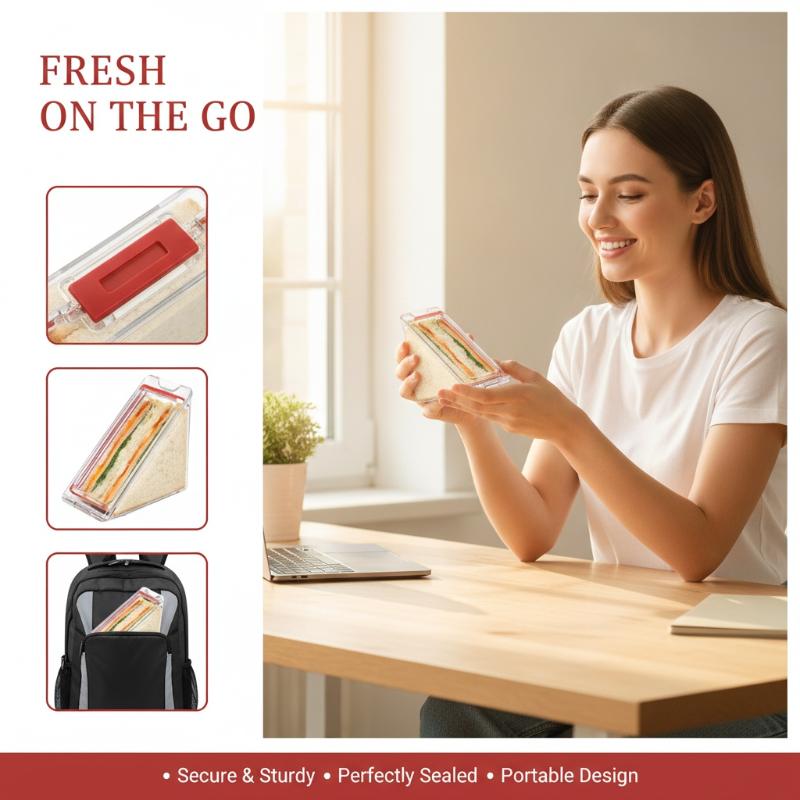 Food Storage Non Toxic - Porta Sándwiches Triangular Transparente con Tapa