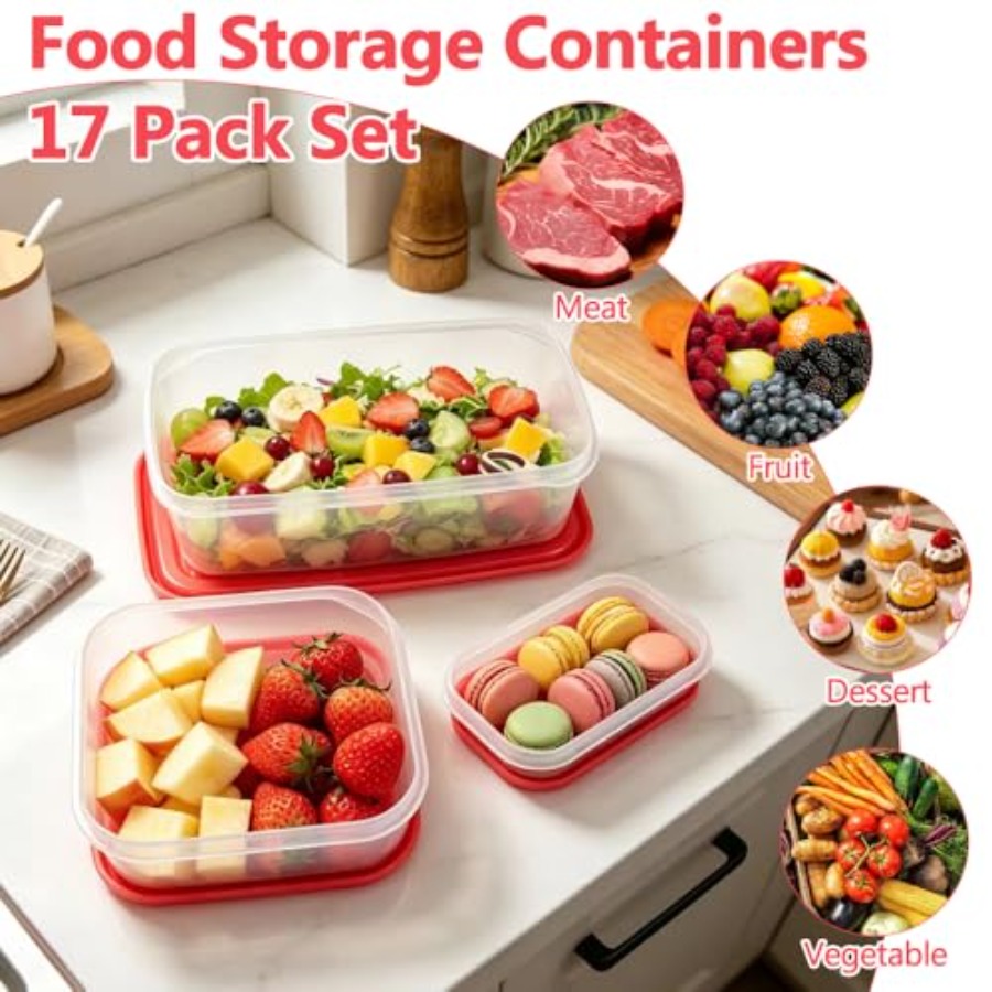 Juego de 17 Recipientes de Plá - Food Storage Plastic Containers With Lids reseña y precio