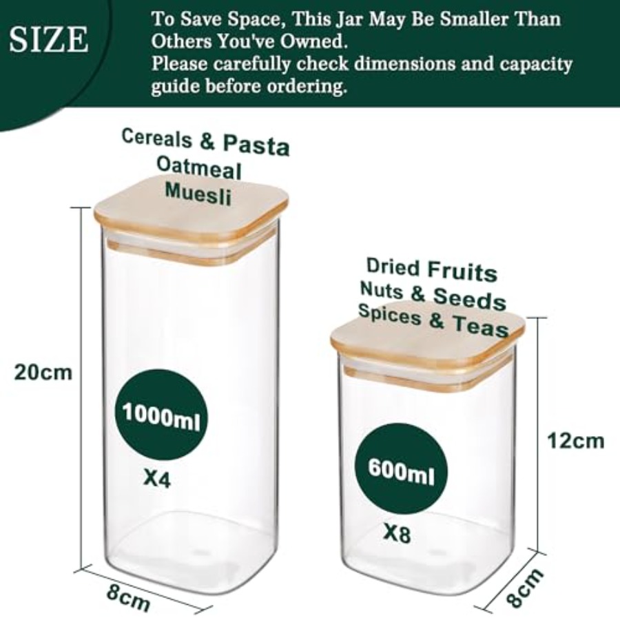 Paquete de 12 Frascos Cuadrado - Food Storage With Lids reseña y precio