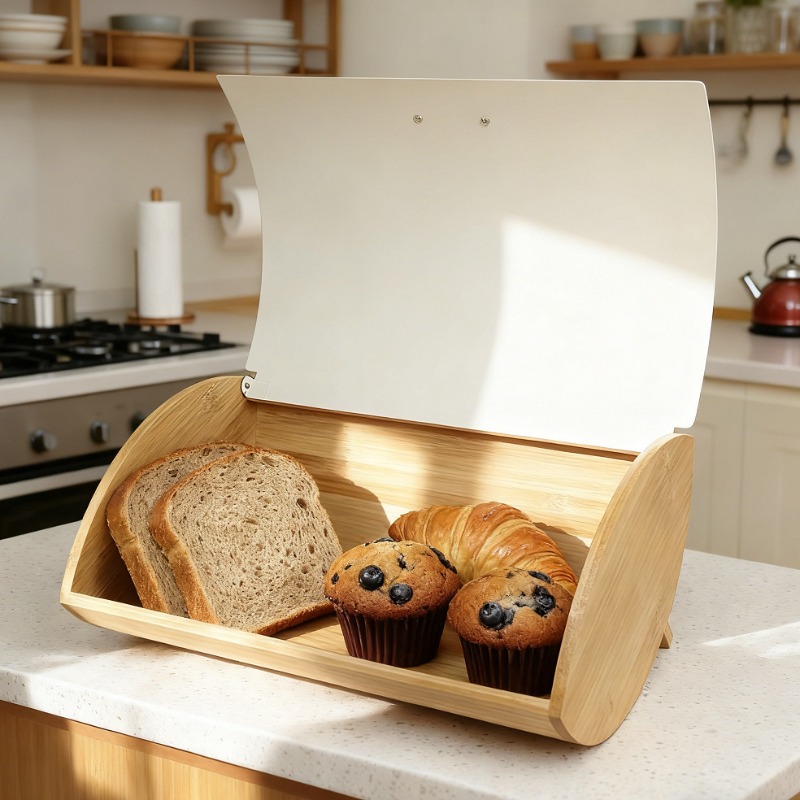Caja para pan con tapa de bamb - Bread Box Bamboo reseña y precio