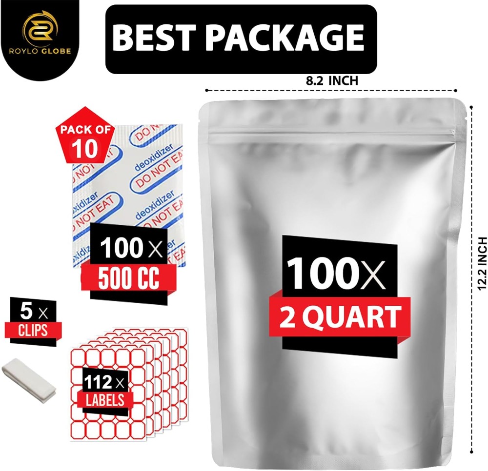 100 Bolsas de Mylar de 2 Cuart - Food Storage Long Term reseña y precio