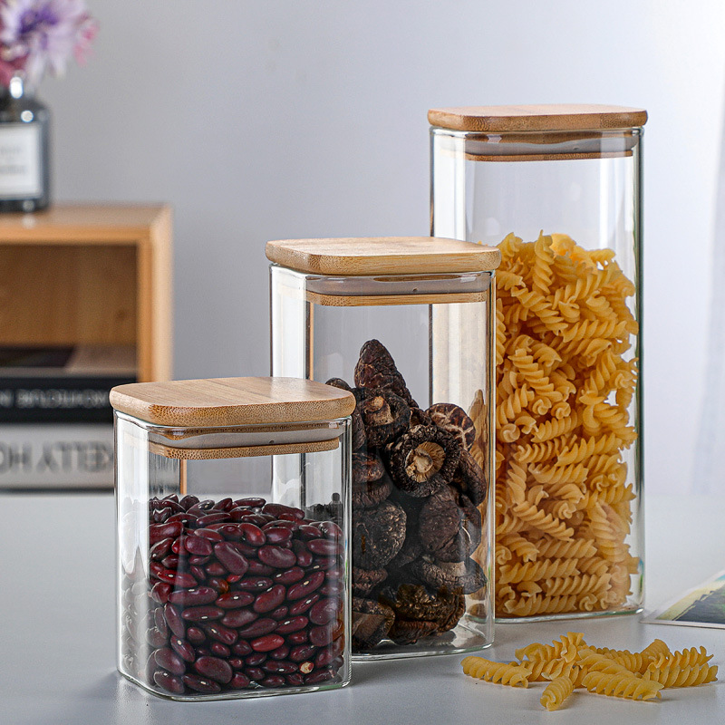 Latas de vidrio de bambú trans - Food Storage Glass Box reseña y precio