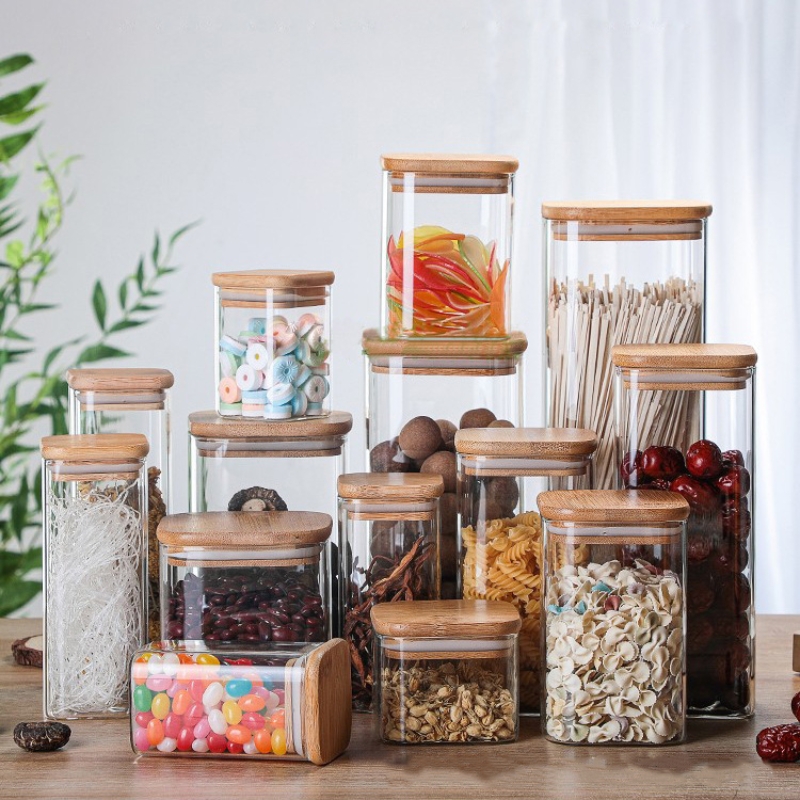 Latas de vidrio de bambú trans - Food Storage Glass Box reseña y precio